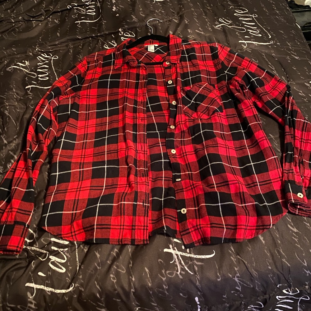 Red and Black Plaid Button Down
